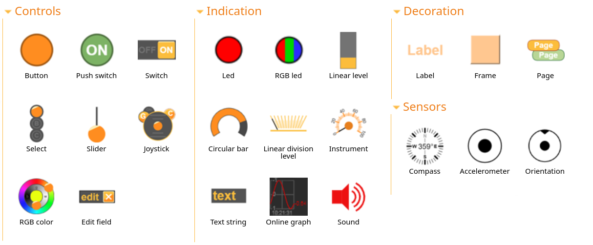 Remote XY elements available in the web builder tool